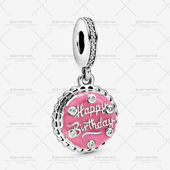 Pandora Birthday Cake Silver Dangle โ Clear CZ & Pink Enamel - Picture 1 of 6